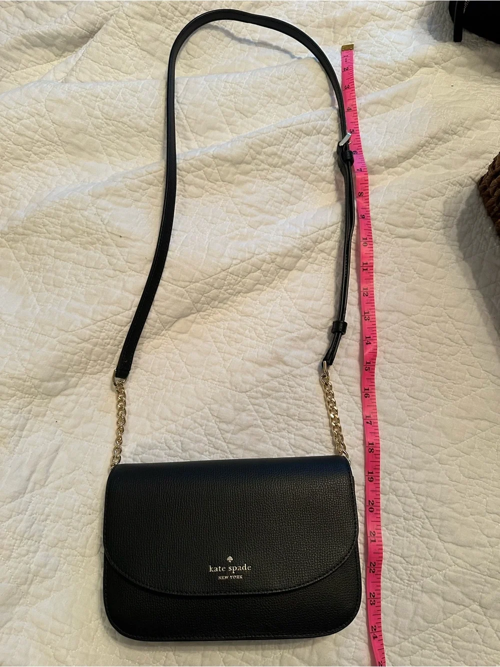 kate spade black leather shoulder bag with gold chain
